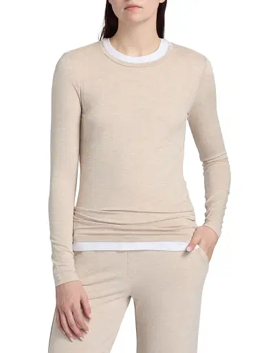 MAJESTIC FILATURES Women's Soft Touch Crewneck Long-Sleeve Top - Ecru Chine - Size Large | Thumbnail 3
