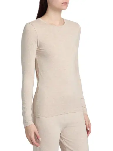 MAJESTIC FILATURES Women's Soft Touch Crewneck Long-Sleeve Top - Ecru Chine - Size Large | Thumbnail 4