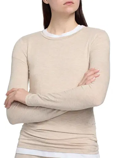 MAJESTIC FILATURES Women's Soft Touch Crewneck Long-Sleeve Top - Ecru Chine - Size Large | Thumbnail 6