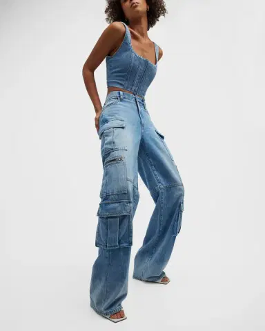 ALICE + OLIVIA Cay Baggy Denim Cargo Pants | Thumbnail 7