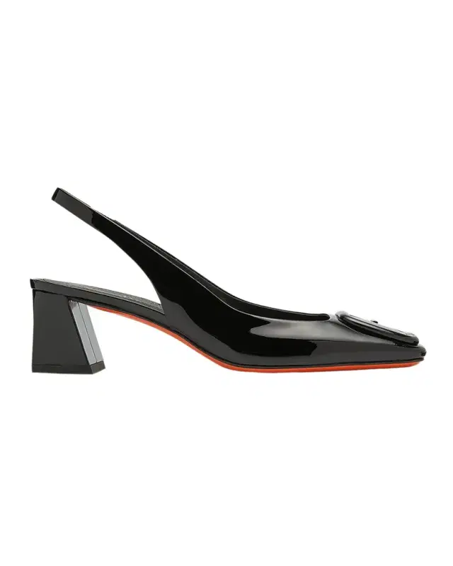 Santoni 50mm Patent Leather Slingback Buckle Pumps