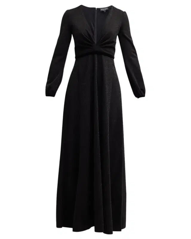 Deep V-Neck Shimmer Jersey Maxi Dress