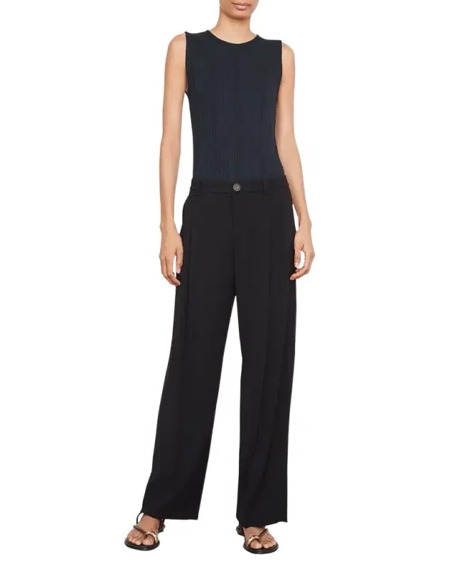 Vince Drop-Waist Pleated Crepe Trousers