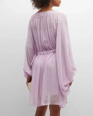 Emporio Armani Pleated Poet-Sleeve Georgette Dress | Thumbnail 6 Emporio Armani Pleated Poet-Sleeve Georgette Dress | Thumbnail 6