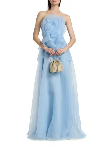 THEIA Women's Gilda Strapless Draped Rose Gown | Thumbnail 3 THEIA Women's Gilda Strapless Draped Rose Gown | Thumbnail 3