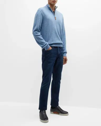 Neiman Marcus Men's Wool-Cashmere 1/4-Zip Sweater | Thumbnail 2 Neiman Marcus Men's Wool-Cashmere 1/4-Zip Sweater | Thumbnail 2