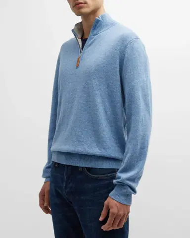 Neiman Marcus Men's Wool-Cashmere 1/4-Zip Sweater | Thumbnail 4 Neiman Marcus Men's Wool-Cashmere 1/4-Zip Sweater | Thumbnail 4