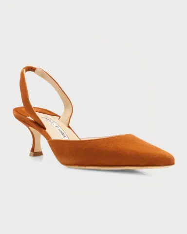 Manolo Blahnik Carolyne Kitten-Heel Halter Pumps | Thumbnail 3