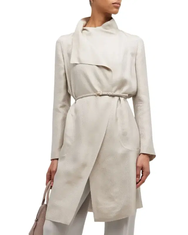Giorgio Armani Belted Metallic Wrap Coat