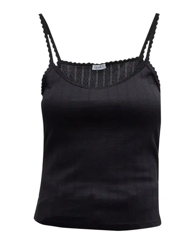 LESET Cotton Pointelle Scalloped Tank Top