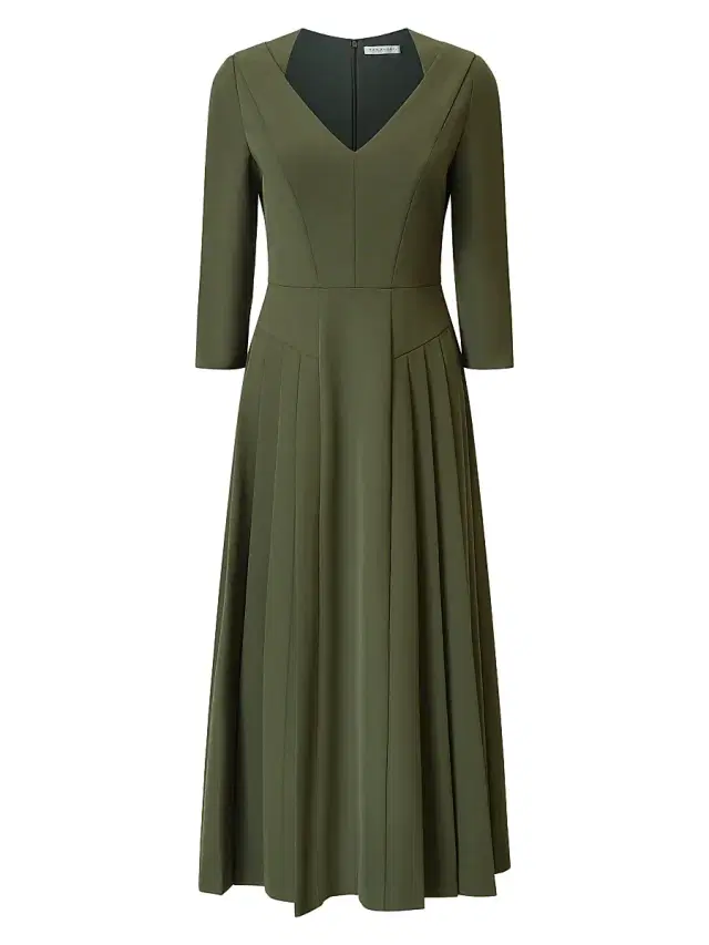 Kay Unger Women's Enola Stretch-Crepe V-Neck Midi-Dress - Olive Green