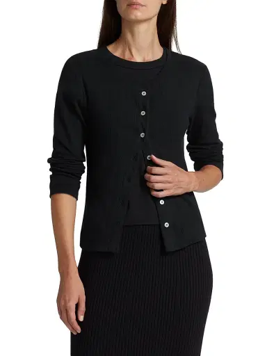 LESET Women's Pointelle-Knit Cotton Cardigan - Black - Size XL | Thumbnail 3 LESET Women's Pointelle-Knit Cotton Cardigan - Black - Size XL | Thumbnail 3