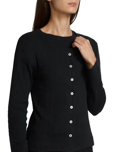 LESET Women's Pointelle-Knit Cotton Cardigan - Black - Size XL | Thumbnail 6 LESET Women's Pointelle-Knit Cotton Cardigan - Black - Size XL | Thumbnail 6