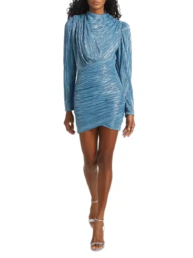 Sabina Musáyev Women's Maya Foil Pleated Knit Minidress - Steel Blue | Thumbnail 2 Sabina Musáyev Women's Maya Foil Pleated Knit Minidress - Steel Blue | Thumbnail 2