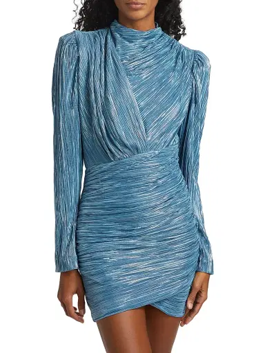 Sabina Musáyev Women's Maya Foil Pleated Knit Minidress - Steel Blue | Thumbnail 3 Sabina Musáyev Women's Maya Foil Pleated Knit Minidress - Steel Blue | Thumbnail 3