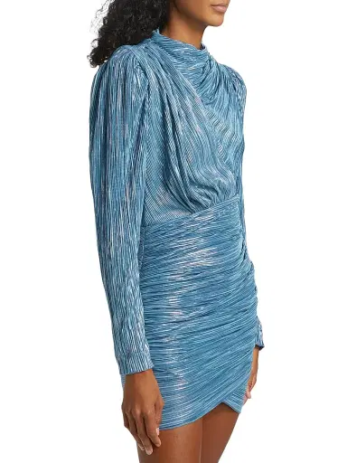 Sabina Musáyev Women's Maya Foil Pleated Knit Minidress - Steel Blue | Thumbnail 4 Sabina Musáyev Women's Maya Foil Pleated Knit Minidress - Steel Blue | Thumbnail 4