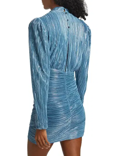Sabina Musáyev Women's Maya Foil Pleated Knit Minidress - Steel Blue | Thumbnail 5 Sabina Musáyev Women's Maya Foil Pleated Knit Minidress - Steel Blue | Thumbnail 5