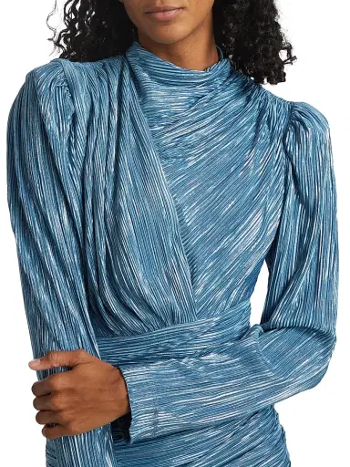 Sabina Musáyev Women's Maya Foil Pleated Knit Minidress - Steel Blue | Thumbnail 6 Sabina Musáyev Women's Maya Foil Pleated Knit Minidress - Steel Blue | Thumbnail 6
