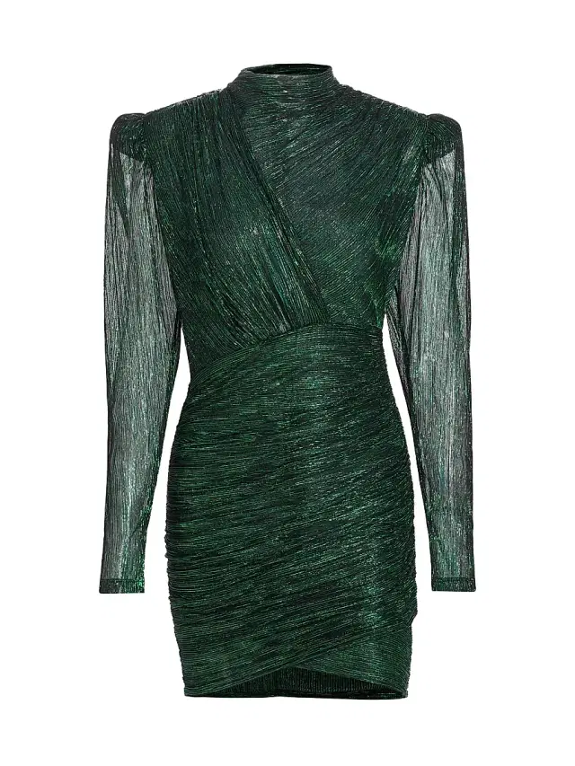 Sabina Musáyev Women's Maya Foil Pleated Knit Minidress - Emerald