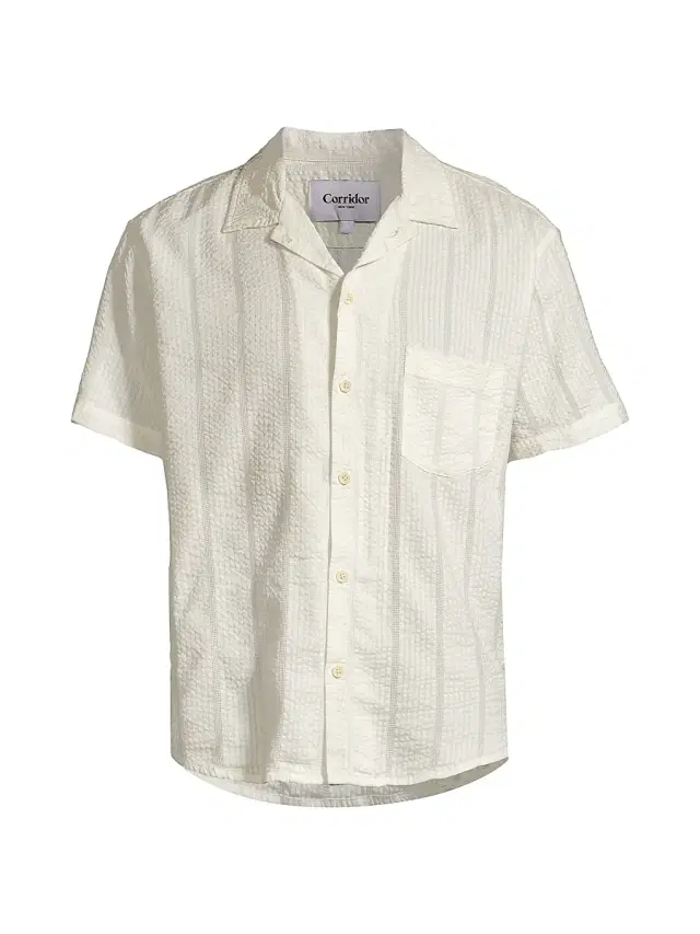 Men's Striped Seersucker Camp Shirt - White
