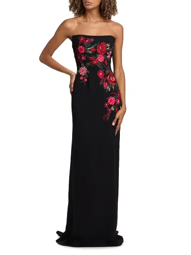 Rene Ruiz Collection Women's Embroidered Floral Crepe Strapless Column Gown | Thumbnail 2 Rene Ruiz Collection Women's Embroidered Floral Crepe Strapless Column Gown | Thumbnail 2