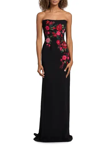 Rene Ruiz Collection Women's Embroidered Floral Crepe Strapless Column Gown | Thumbnail 3 Rene Ruiz Collection Women's Embroidered Floral Crepe Strapless Column Gown | Thumbnail 3