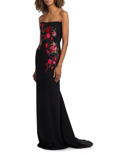 Rene Ruiz Collection Women's Embroidered Floral Crepe Strapless Column Gown | Thumbnail 4 Rene Ruiz Collection Women's Embroidered Floral Crepe Strapless Column Gown | Thumbnail 4