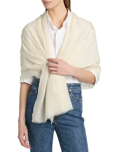 Carolyn Rowan Collection Women's Sequin-Embellished Cashmere-Silk Scarf - White | Thumbnail 2