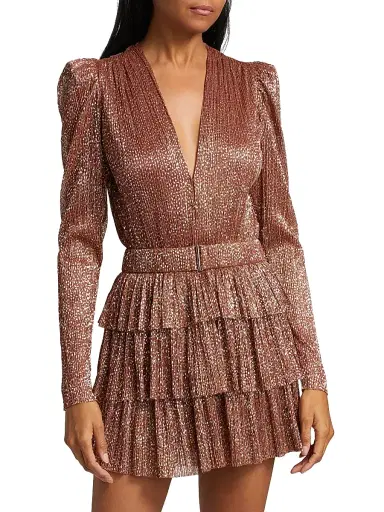 Sabina Musáyev Women's Carry Metallic Foil Ruffled Minidress - Bronze With Sparkles | Thumbnail 3
