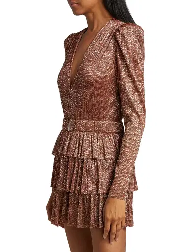 Sabina Musáyev Women's Carry Metallic Foil Ruffled Minidress - Bronze With Sparkles | Thumbnail 4