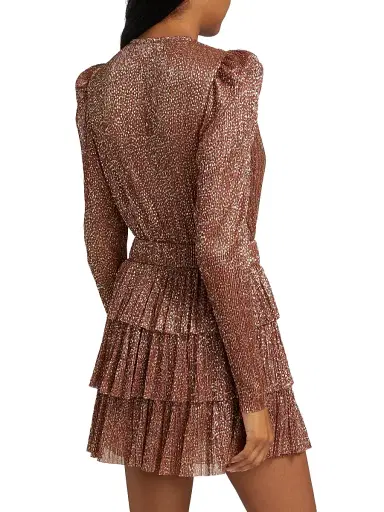 Sabina Musáyev Women's Carry Metallic Foil Ruffled Minidress - Bronze With Sparkles | Thumbnail 5