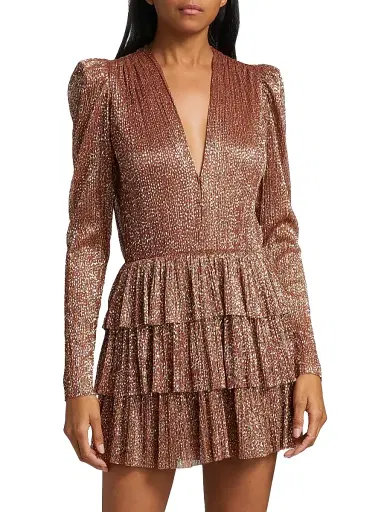 Sabina Musáyev Women's Carry Metallic Foil Ruffled Minidress - Bronze With Sparkles | Thumbnail 6