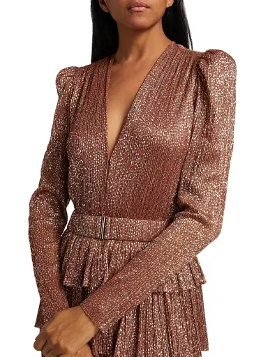 Sabina Musáyev Women's Carry Metallic Foil Ruffled Minidress - Bronze With Sparkles | Thumbnail 7