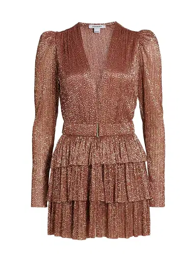 Sabina Musáyev Women's Carry Metallic Foil Ruffled Minidress - Bronze With Sparkles | Thumbnail 1