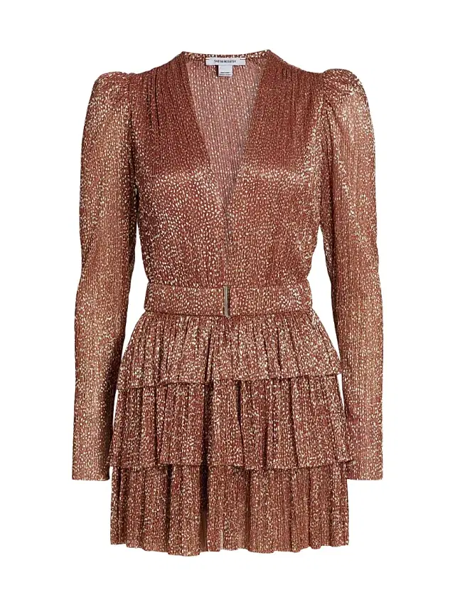 Sabina Musáyev Women's Carry Metallic Foil Ruffled Minidress - Bronze With Sparkles