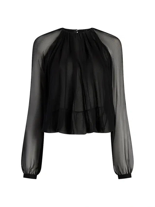 Women's Silk Long Sleeve Gathered Blouse - Black