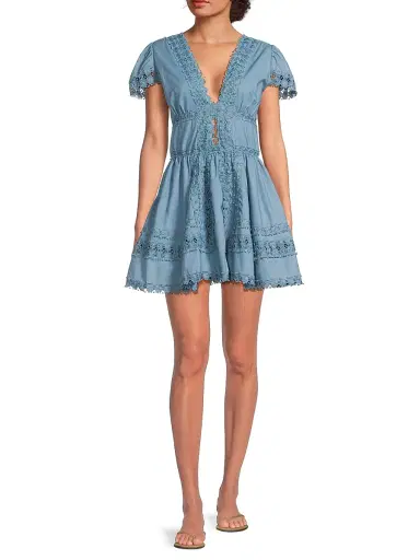 Peixoto Women's Piper Lace-Trimmed Cotton Minidress - Riverside Blue - Size XL | Thumbnail 2