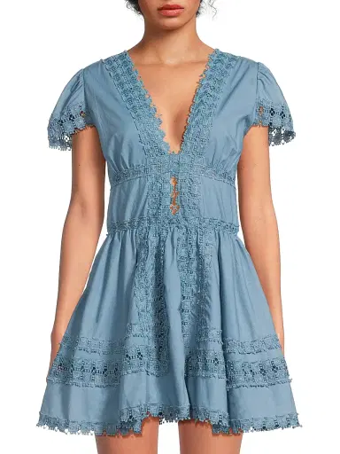 Peixoto Women's Piper Lace-Trimmed Cotton Minidress - Riverside Blue - Size XL | Thumbnail 3