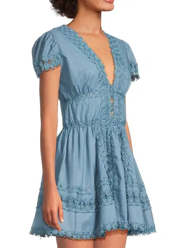 Peixoto Women's Piper Lace-Trimmed Cotton Minidress - Riverside Blue - Size XL | Thumbnail 4
