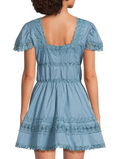 Peixoto Women's Piper Lace-Trimmed Cotton Minidress - Riverside Blue - Size XL | Thumbnail 5