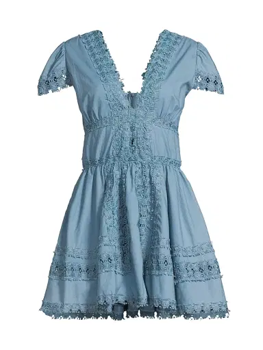 Peixoto Women's Piper Lace-Trimmed Cotton Minidress - Riverside Blue - Size XL | Thumbnail 1