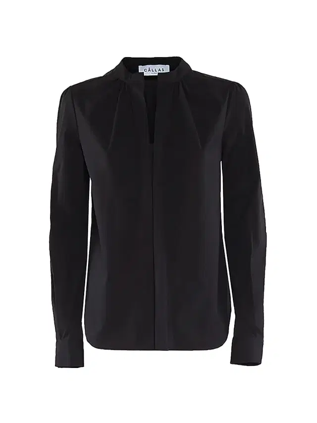 Women's Olympia Long Sleeve Poplin Top - Black Women's Olympia Long Sleeve Poplin Top - Black
