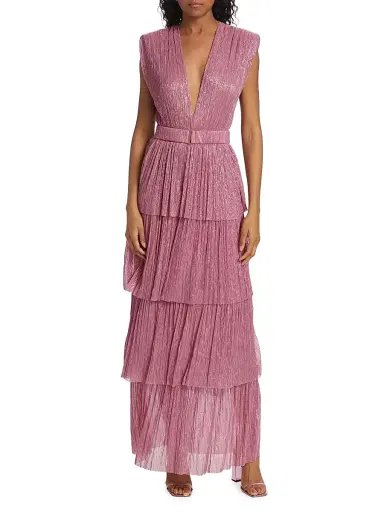 Sabina Musáyev Women's Skylar Tiered Belted Metallic Gown - Antique Rose - Size Small | Thumbnail 2 Sabina Musáyev Women's Skylar Tiered Belted Metallic Gown - Antique Rose - Size Small | Thumbnail 2