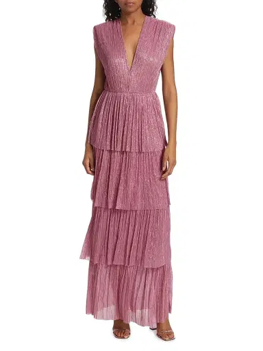 Sabina Musáyev Women's Skylar Tiered Belted Metallic Gown - Antique Rose - Size Small | Thumbnail 6 Sabina Musáyev Women's Skylar Tiered Belted Metallic Gown - Antique Rose - Size Small | Thumbnail 6