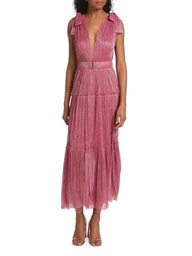 Sabina Musáyev Women's Helena Metallic Tiered Maxi Dress - Hot Pink | Thumbnail 2