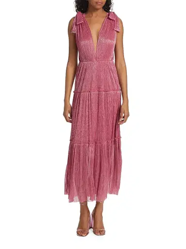 Sabina Musáyev Women's Helena Metallic Tiered Maxi Dress - Hot Pink | Thumbnail 6