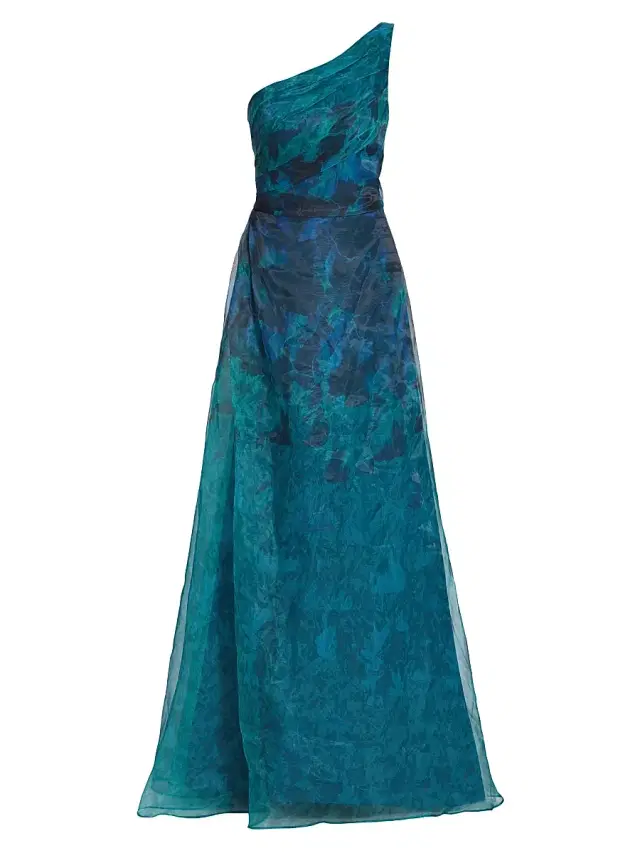 Rene Ruiz Collection Women's Floral One-Shoulder Organza Gown - Dark Teal