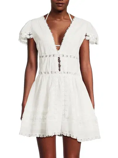 Peixoto Women's Piper Lace-Trimmed Cotton Minidress - White - Size XL | Thumbnail 3 Peixoto Women's Piper Lace-Trimmed Cotton Minidress - White - Size XL | Thumbnail 3