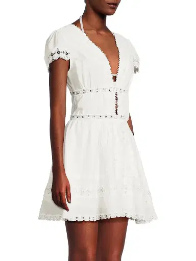 Peixoto Women's Piper Lace-Trimmed Cotton Minidress - White - Size XL | Thumbnail 4 Peixoto Women's Piper Lace-Trimmed Cotton Minidress - White - Size XL | Thumbnail 4