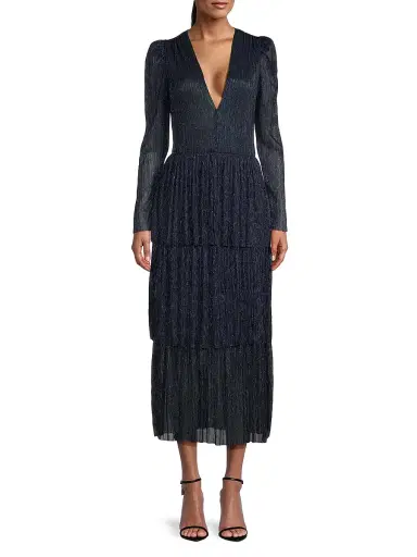 Sabina Musáyev Women's Carry Tiered Belted Metallic Dress - Navy | Thumbnail 2